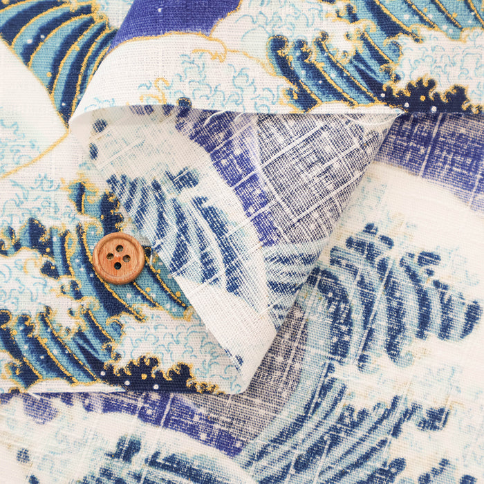 Cotton Dobby Fabric - Mount Fuji and Waves - nomura tailor