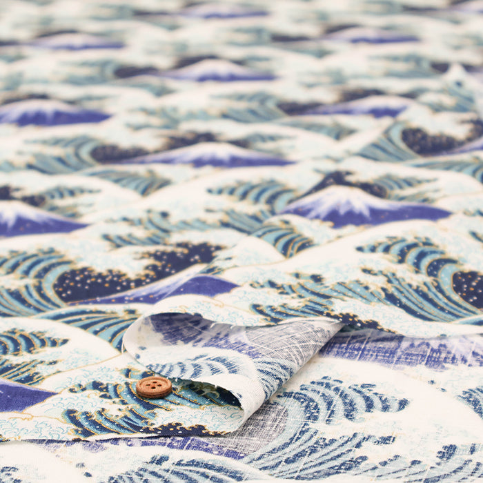 Cotton Dobby Fabric - Mount Fuji and Waves - nomura tailor