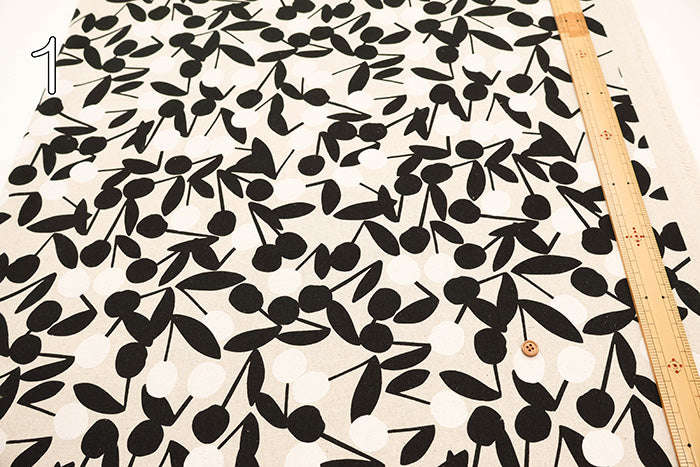 C/L Canvas Print Fabric - Cherry Pom Pom - nomura tailor