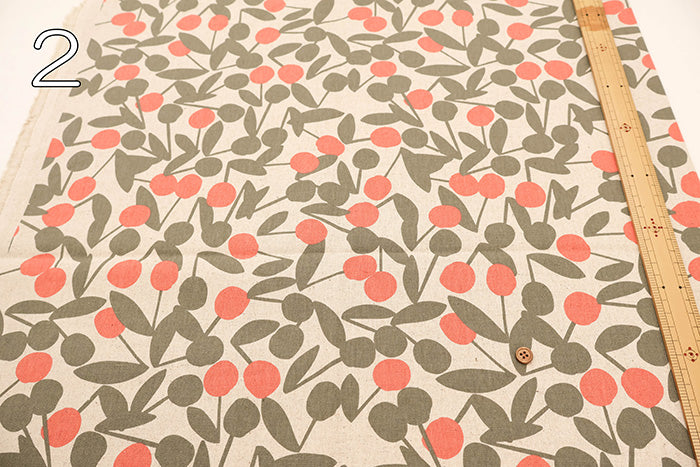 C/L Canvas Print Fabric - Cherry Pom Pom - nomura tailor