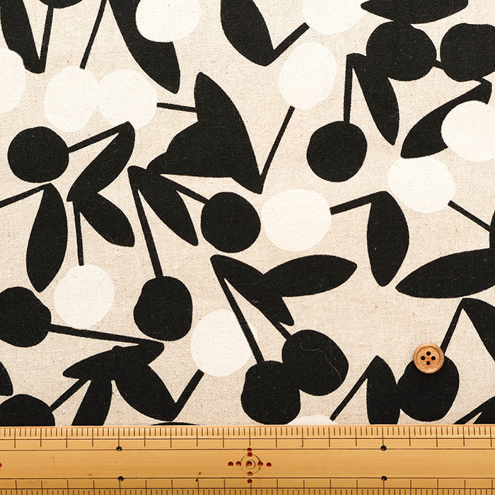 C/L Canvas Print Fabric - Cherry Pom Pom - nomura tailor
