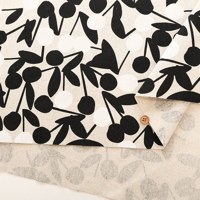 C/L Canvas Print Fabric - Cherry Pom Pom - nomura tailor