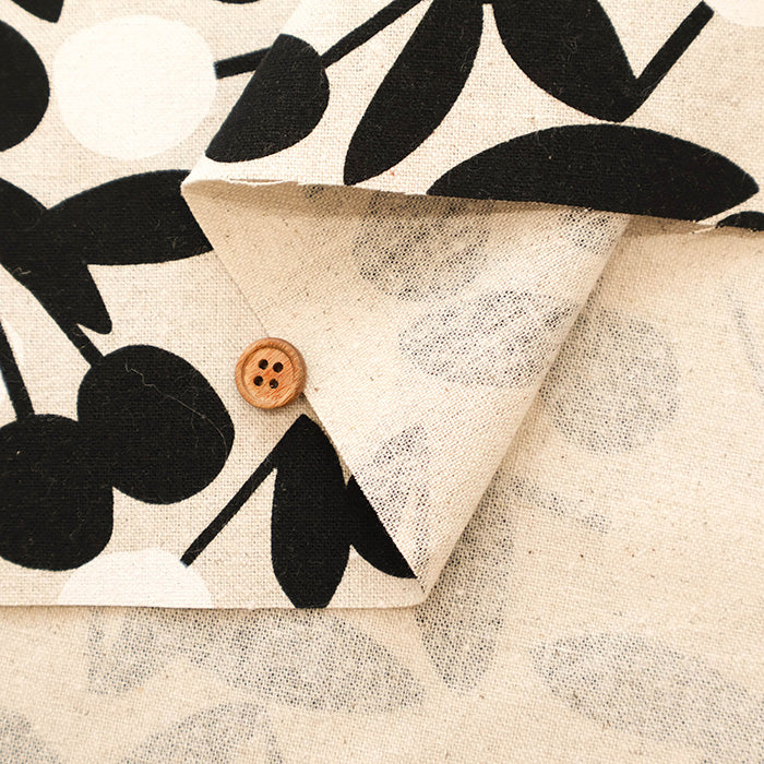 C/L Canvas Print Fabric - Cherry Pom Pom - nomura tailor