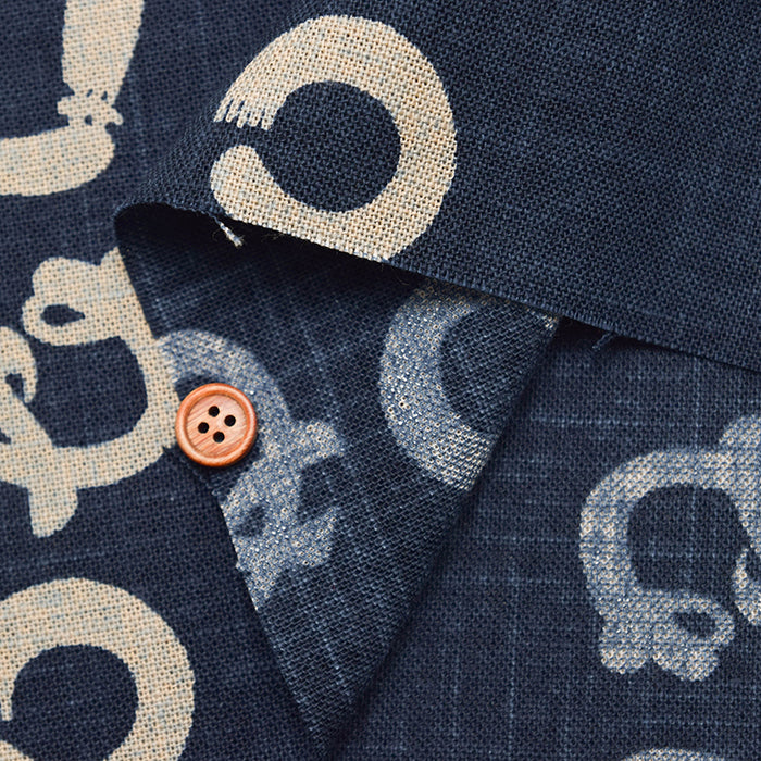Japanese Fabric - Cotton Irregular Yarn Fabric - A combination of pictures and a Japanese alphabet pattern that means "Don't mind" - nomura tailor