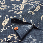 Japanese Fabric - Cotton Irregular Yarn Fabric - Kappa (Mythical Water Spirit) - nomura tailor