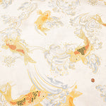 Cotton Dobby Glitter Printed Fabric - Japanese Pattern - Waves and Koi Fish - nomura tailor