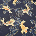 Cotton Dobby Glitter Printed Fabric - Japanese Pattern - Waves and Koi Fish - nomura tailor