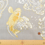 Cotton Dobby Glitter Printed Fabric - Japanese Pattern - Waves and Koi Fish - nomura tailor
