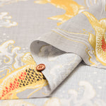 Cotton Dobby Glitter Printed Fabric - Japanese Pattern - Waves and Koi Fish - nomura tailor