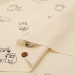 200 Thread Count Broadcloth Embroidered Fabric - Glasses Cat - nomura tailor
