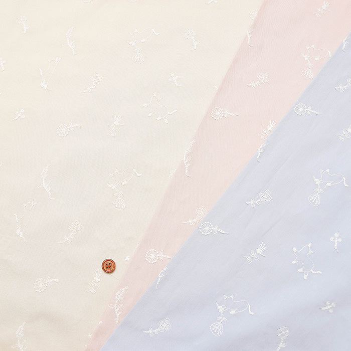 Cotton 40 Broad Embroidered Fabric - tocorocomugi: Forest of wheatgrass, Cat and Flowers - nomura tailor