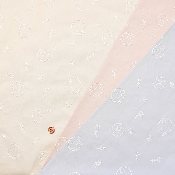 Cotton 40 Broad Embroidered Fabric - tocorocomugi: Wheat Forest, Cats and Wreaths - nomura tailor