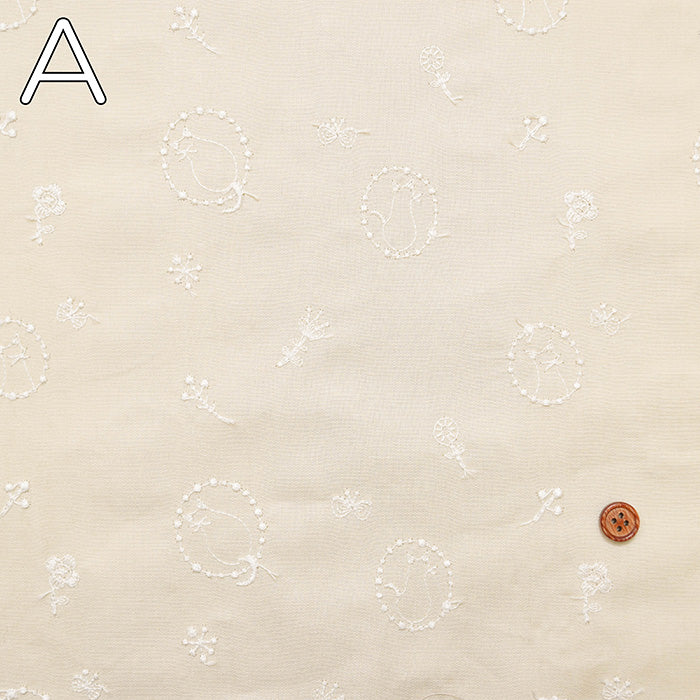 Cotton 40 Broad Embroidered Fabric - tocorocomugi: Wheat Forest, Cats and Wreaths - nomura tailor