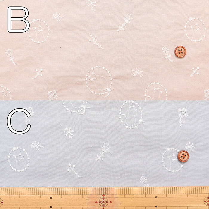 Cotton 40 Broad Embroidered Fabric - tocorocomugi: Wheat Forest, Cats and Wreaths - nomura tailor