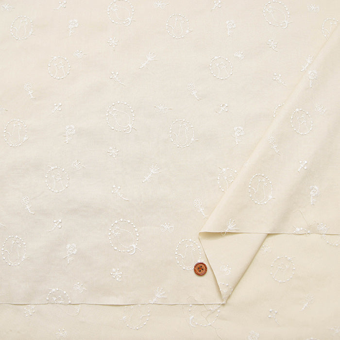Cotton 40 Broad Embroidered Fabric - tocorocomugi: Wheat Forest, Cats and Wreaths - nomura tailor