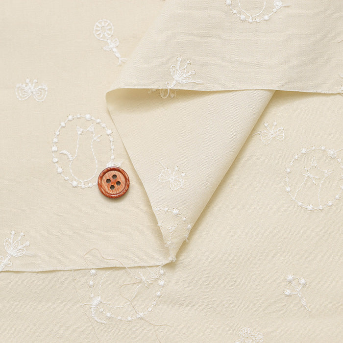 Cotton 40 Broad Embroidered Fabric - tocorocomugi: Wheat Forest, Cats and Wreaths - nomura tailor
