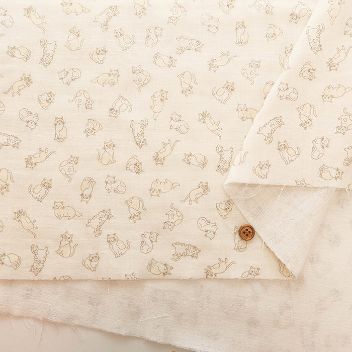 Cotton Soft Touch Double Gauze Print Fabric - Cat - nomura tailor