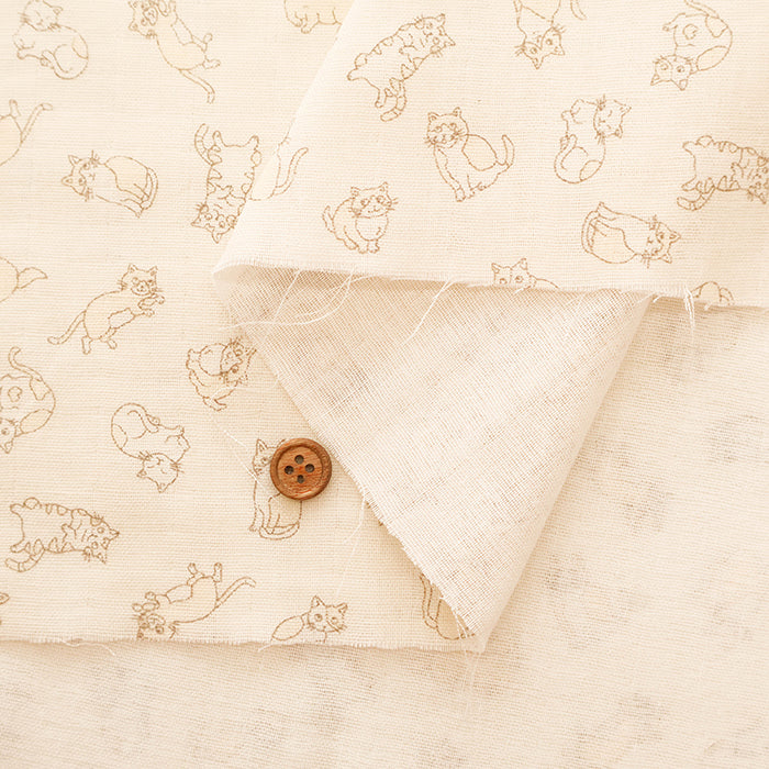 Cotton Soft Touch Double Gauze Print Fabric - Cat - nomura tailor