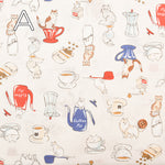 Cotton muslin Fabric - Cat's Playground - Coffee and cat - nomura tailor