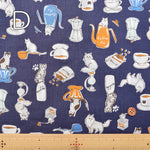 Cotton muslin Fabric - Cat's Playground - Coffee and cat - nomura tailor