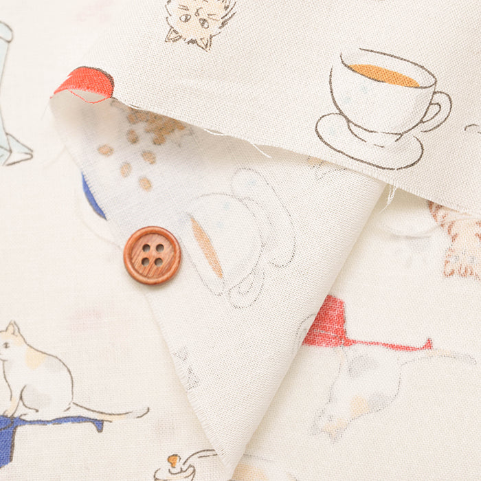 Cotton muslin Fabric - Cat's Playground - Coffee and cat - nomura tailor