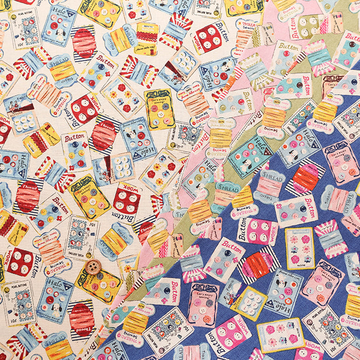 Cotton Muslin Printed Fabric - Cheery Days - Buttons and Thread Reels - nomura tailor