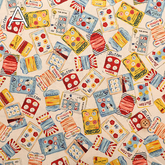 Cotton Muslin Printed Fabric - Cheery Days - Buttons and Thread Reels - nomura tailor