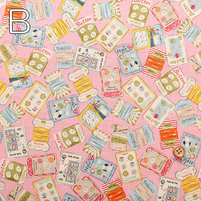 Cotton Muslin Printed Fabric - Cheery Days - Buttons and Thread Reels - nomura tailor
