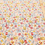 Cotton Muslin Printed Fabric - Cheery Days - Buttons and Thread Reels - nomura tailor