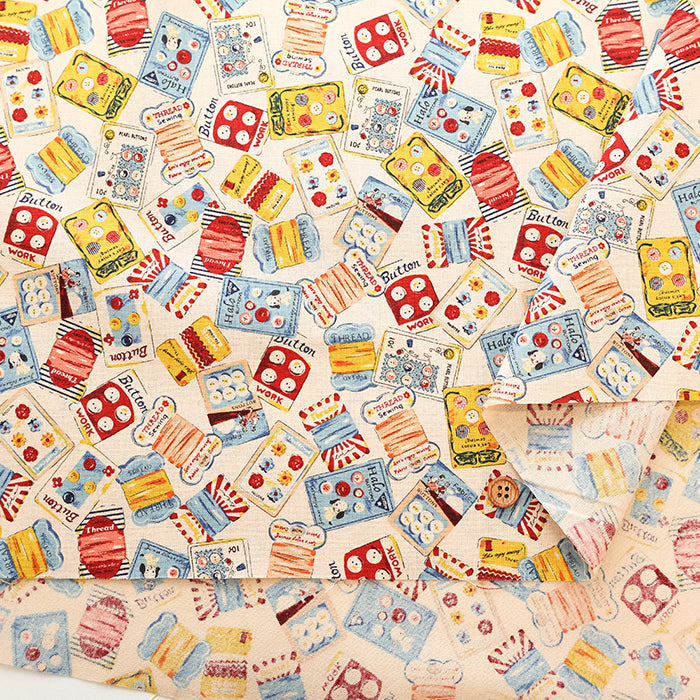 Cotton Muslin Printed Fabric - Cheery Days - Buttons and Thread Reels - nomura tailor