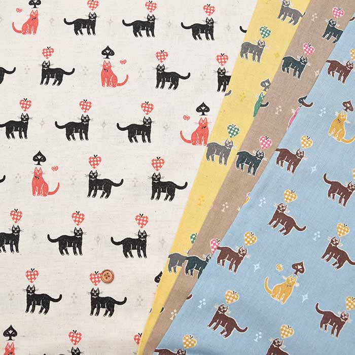 C/L muslin Print Fabric - Sanae Sugimoto "Cats". - nomura tailor
