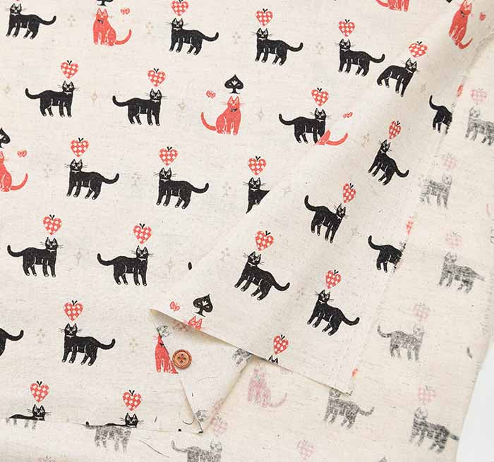 C/L muslin Print Fabric - Sanae Sugimoto "Cats". - nomura tailor