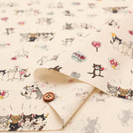 Cotton Muslin printed Fabric Funny Cats Oshikatucat - nomura tailor