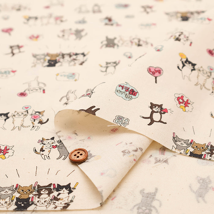 Cotton Muslin printed Fabric Funny Cats Oshikatucat - nomura tailor