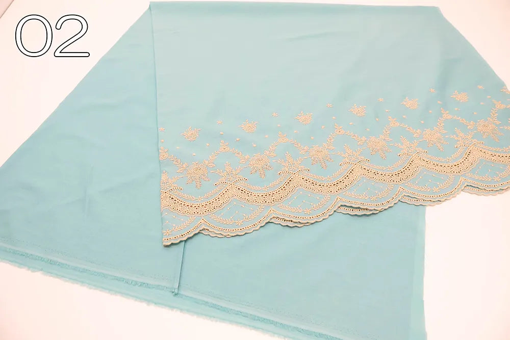 Cotton 60 Lawn Border Lace Fabric - Motif - nomura tailor