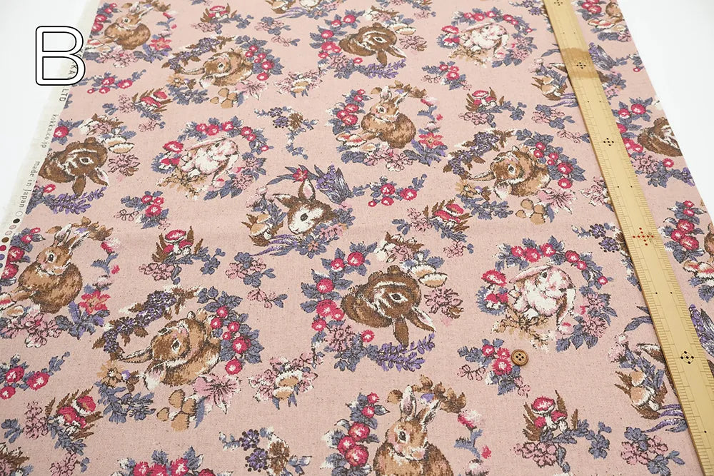 C/L Canvas Printed Fabric - Gobelin-Style - Flowers and Rabbits - nomura tailor