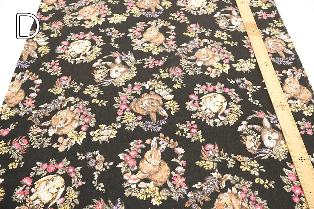 C/L Canvas Printed Fabric - Gobelin-Style - Flowers and Rabbits - nomura tailor