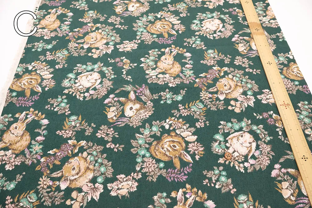 C/L Canvas Printed Fabric - Gobelin-Style - Flowers and Rabbits - nomura tailor