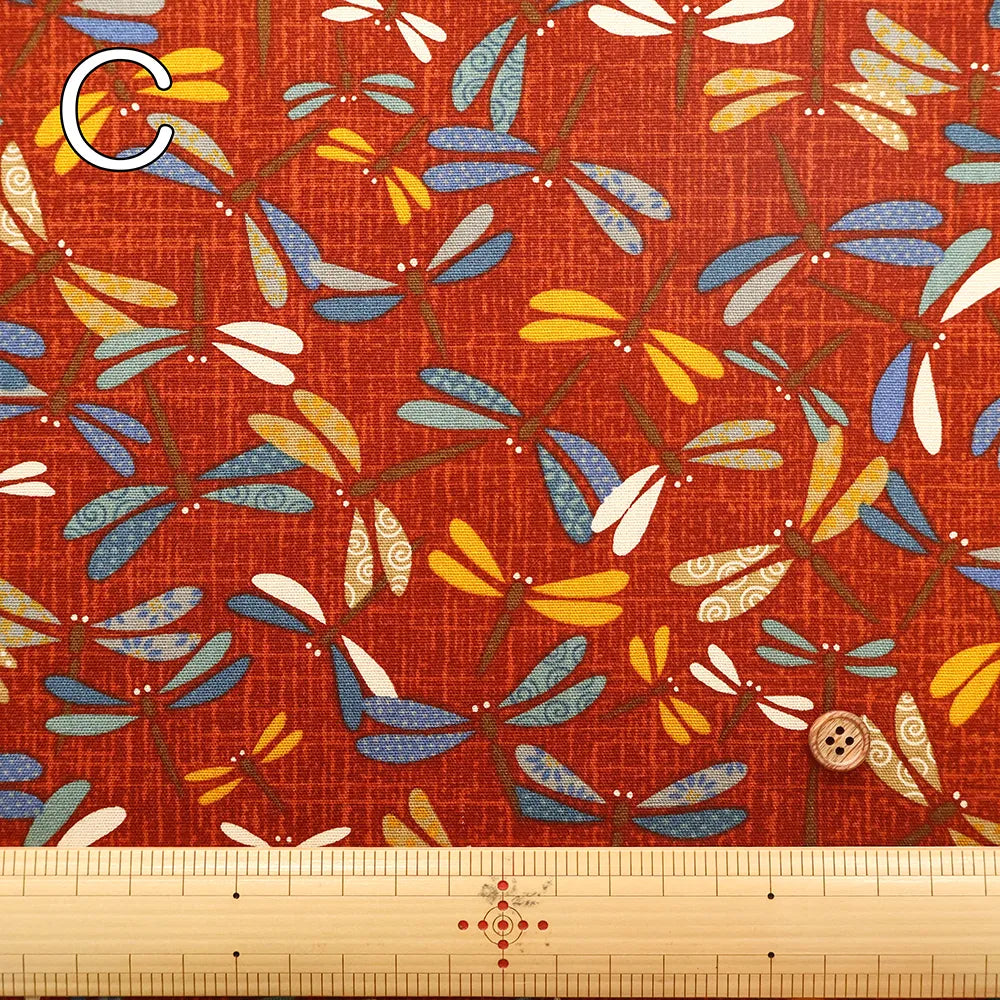 Cotton Sheeting printed Fabric - Japanese-style Dragonflies - nomura tailor