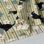 Cotton muslin Print Fabric - Blooming Orchids - Cherry Blossoms, and Cat - nomura tailor