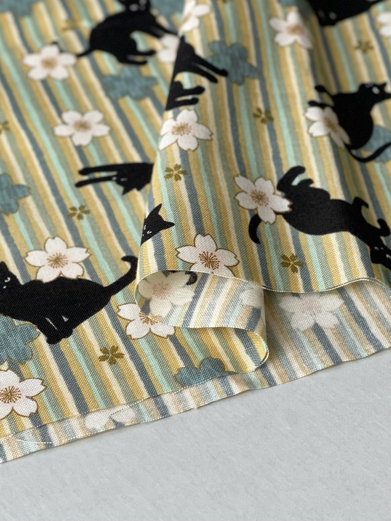 Cotton muslin Print Fabric - Blooming Orchids - Cherry Blossoms, and Cat - nomura tailor