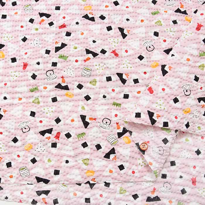 Cotton ripple print fabric Favourite Series Omusubi Kororin - nomura tailor