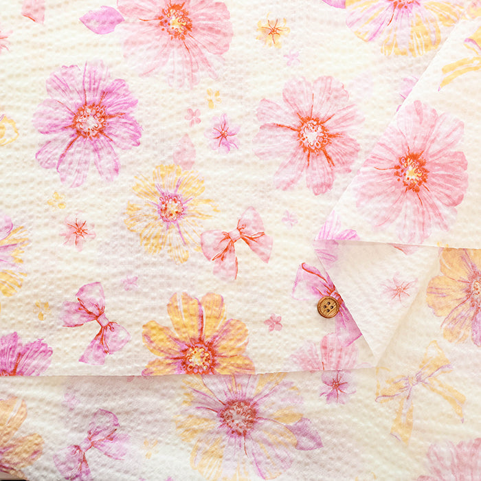 Cotton Ripple-printed Fabric - Favorite Series Flower Ribbon - nomura tailor