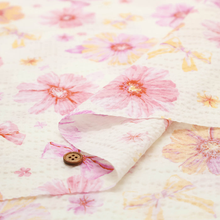 Cotton Ripple-printed Fabric - Favorite Series Flower Ribbon - nomura tailor
