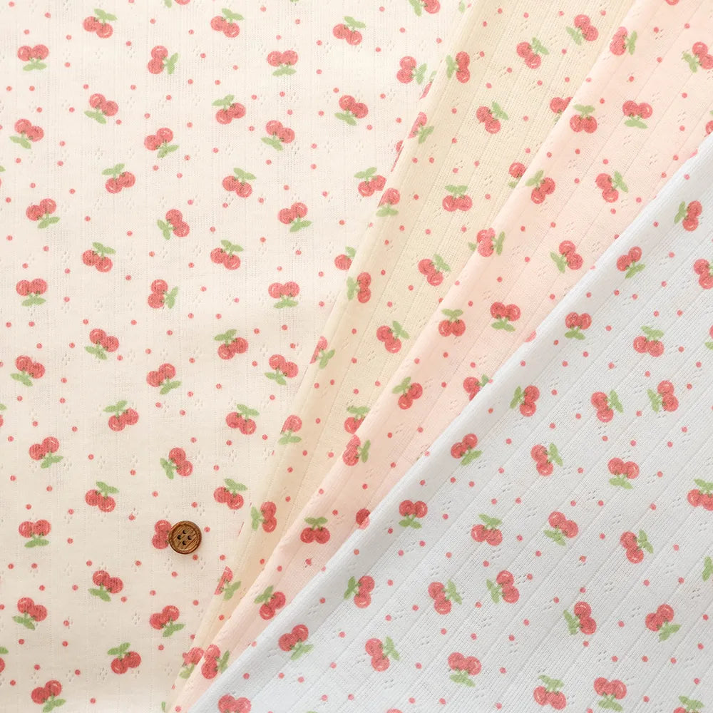 Made in China Needle-Out Knit Fabric - Cherry dots - nomura tailor
