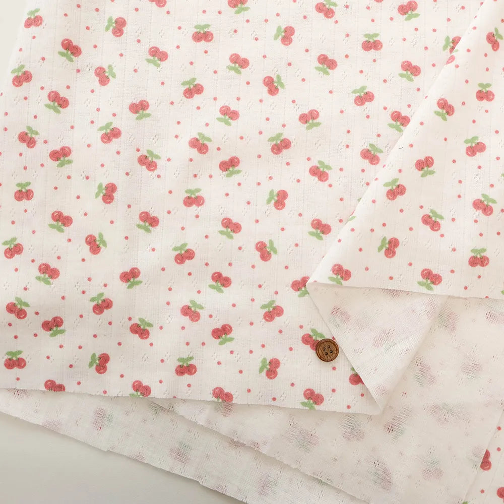 Made in China Needle-Out Knit Fabric - Cherry dots - nomura tailor