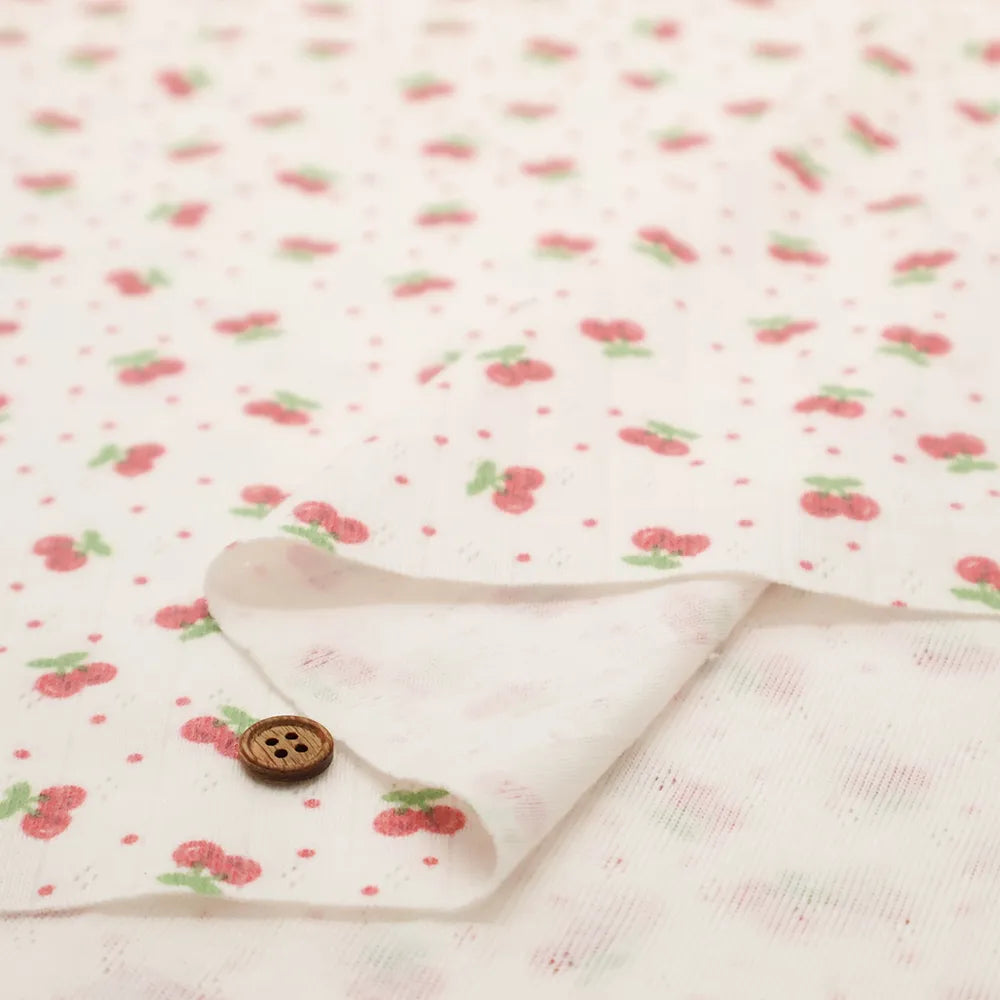 Made in China Needle-Out Knit Fabric - Cherry dots - nomura tailor