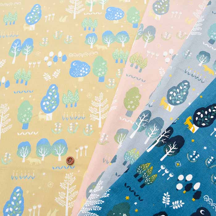 Cotton Corduroy Printed Fabric Forest and Animals - nomura tailor