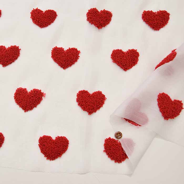<Polyester organdie> tufting-style embroidery fabric Heart [1 pattern: approx. 50 cm] - nomura tailor