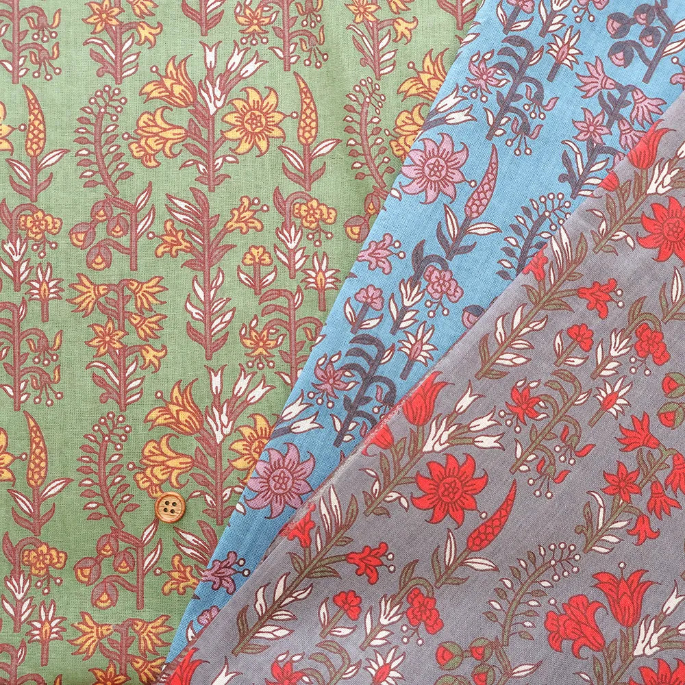 Made in India Cotton Sheeting printed Fabric - Ethnic Flower Botanical - nomura tailor